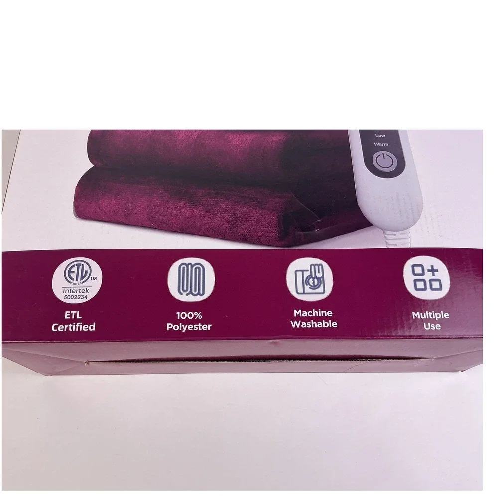 Cozy Comfort Heated Electric 50x60 Blanket Burgundy Polyester Machine Washable